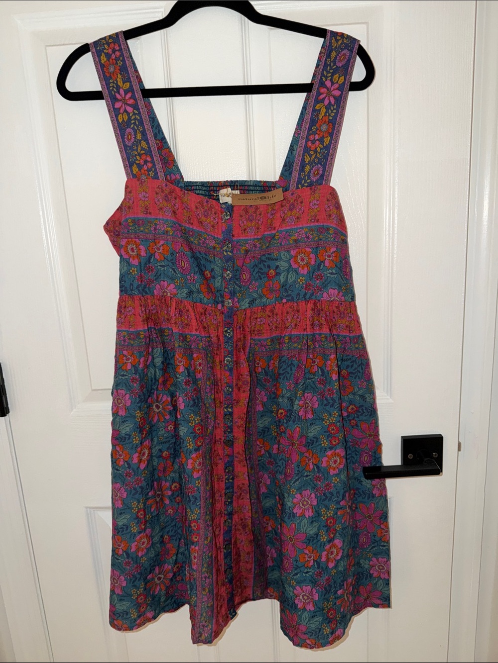 NATURAL LIFE Teal & Pink Floral Button-Front Mini Dress